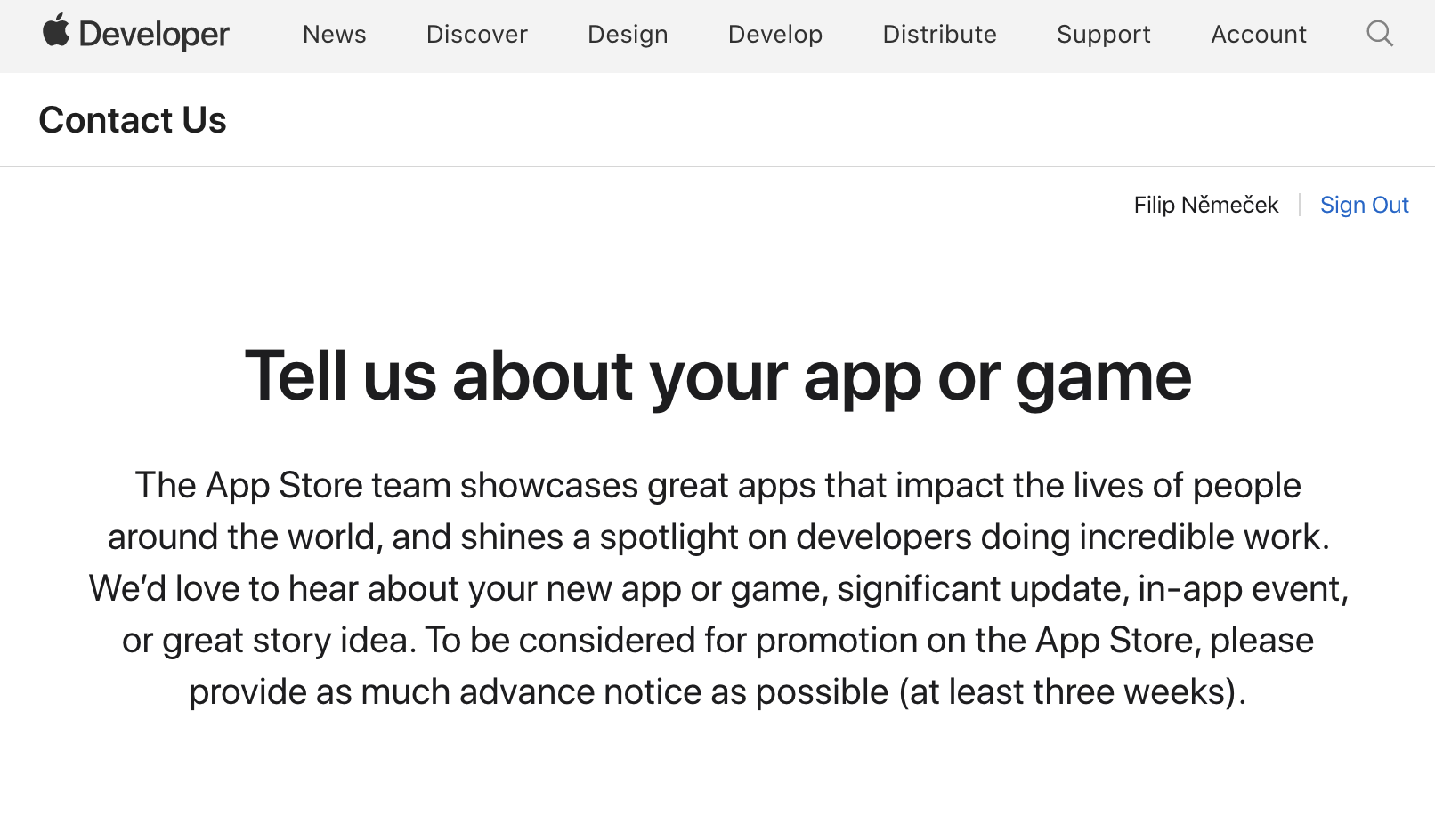 App Store Feature submit form