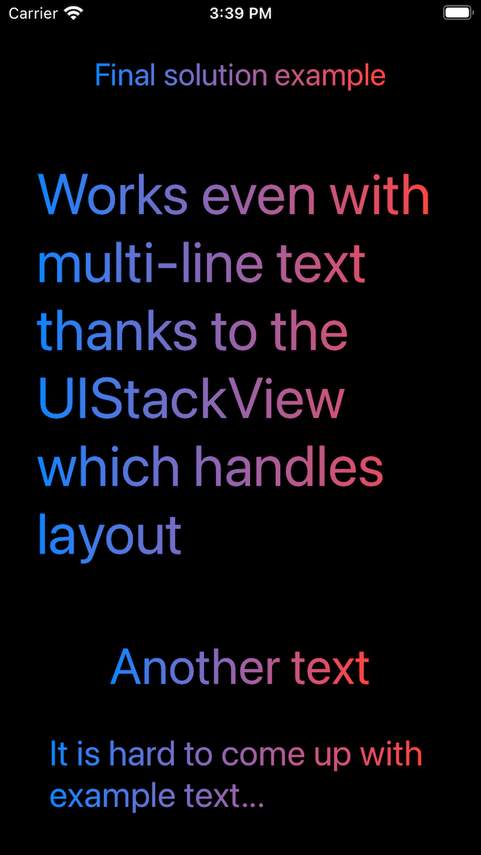 Gradient texts with UIStackView to support multi-line