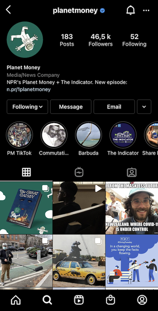 Instagram profile page