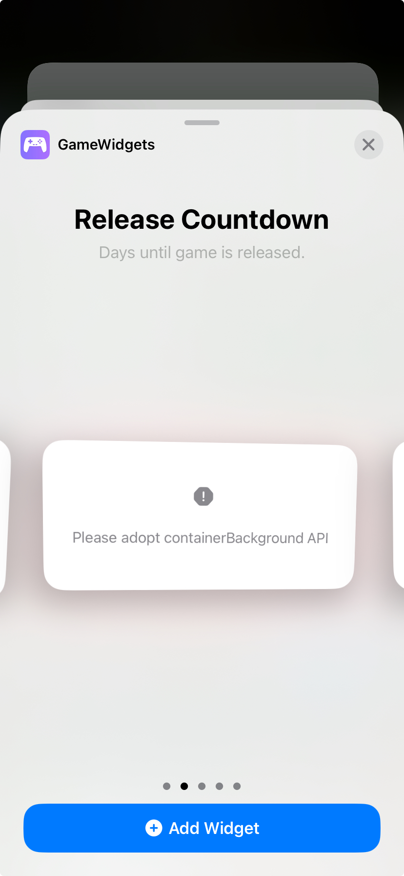 iOS 17 Widgets issue: Please adopt containerBackground API