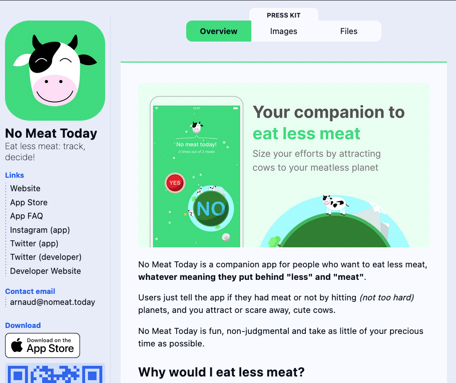 No Meat Today Press Kit example/template