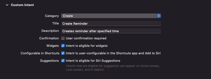 Siri Shortcuts tutorial - custom intent configuration
