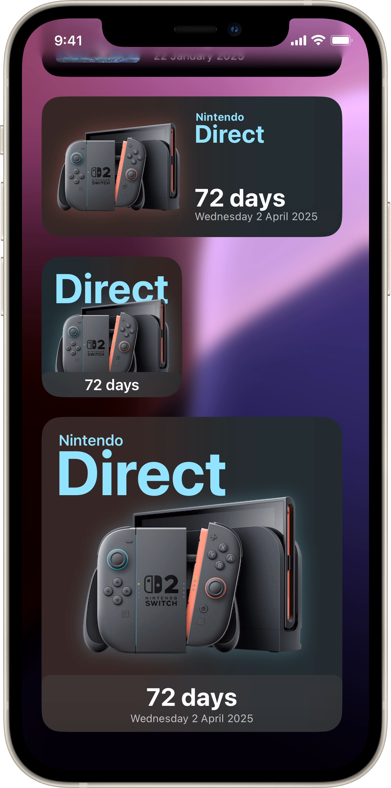 Switch 2 countdown home screen widget iOS