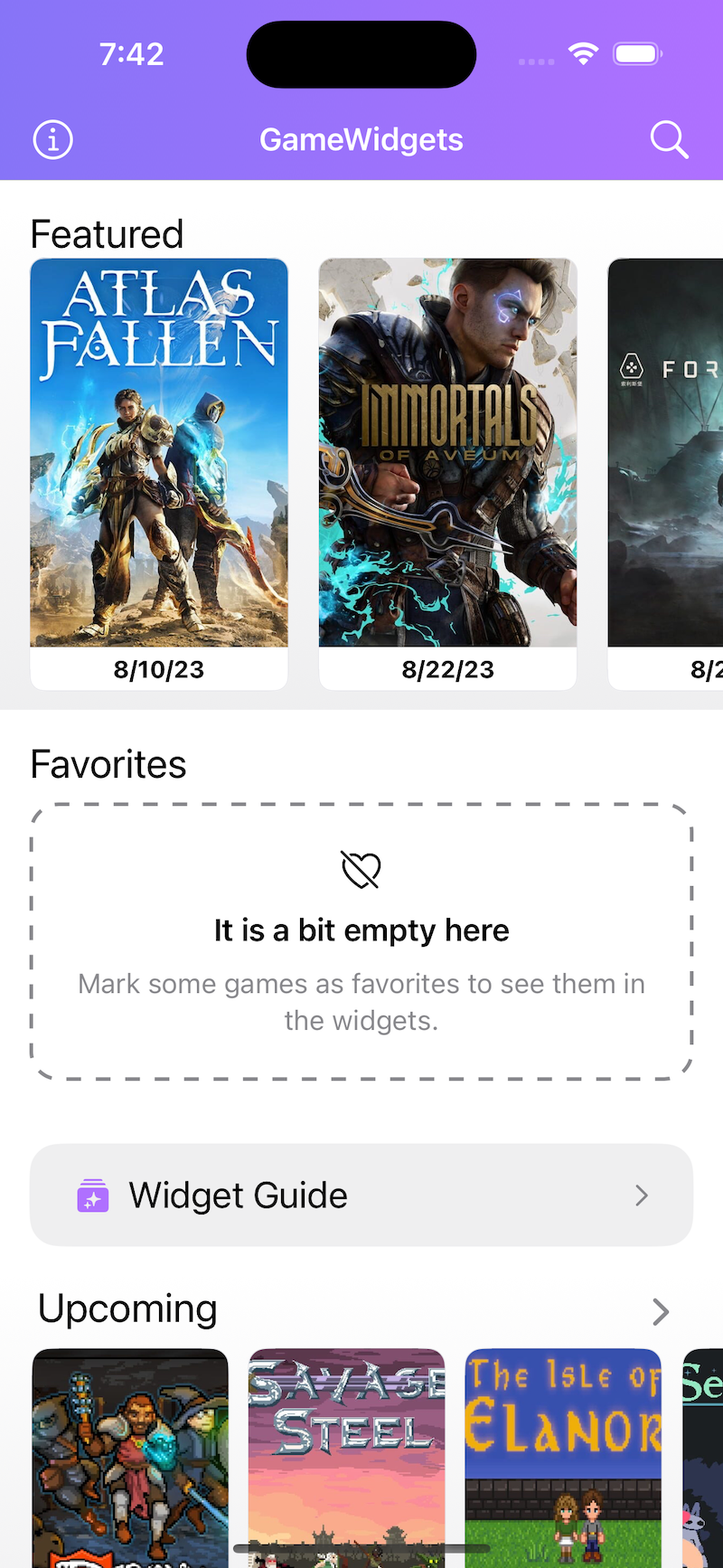 UX Diary: GameWidgets with onboarding for favorites nad widgets